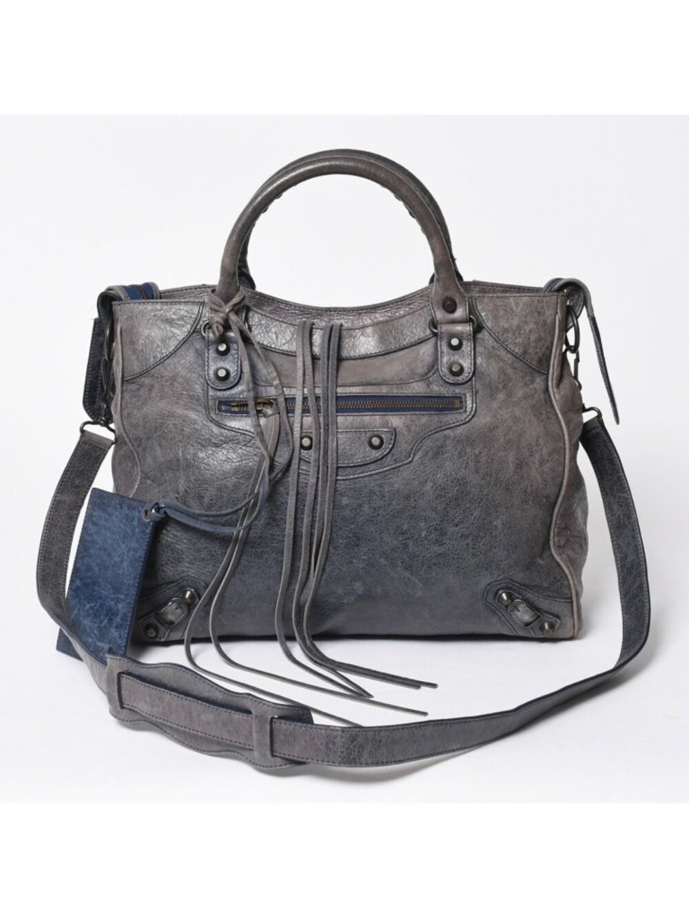 Balenciaga Classic Velo 2-Way Bag Vintage Leather Navy Gunmetal